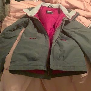 Grey and Pink North Face Coat